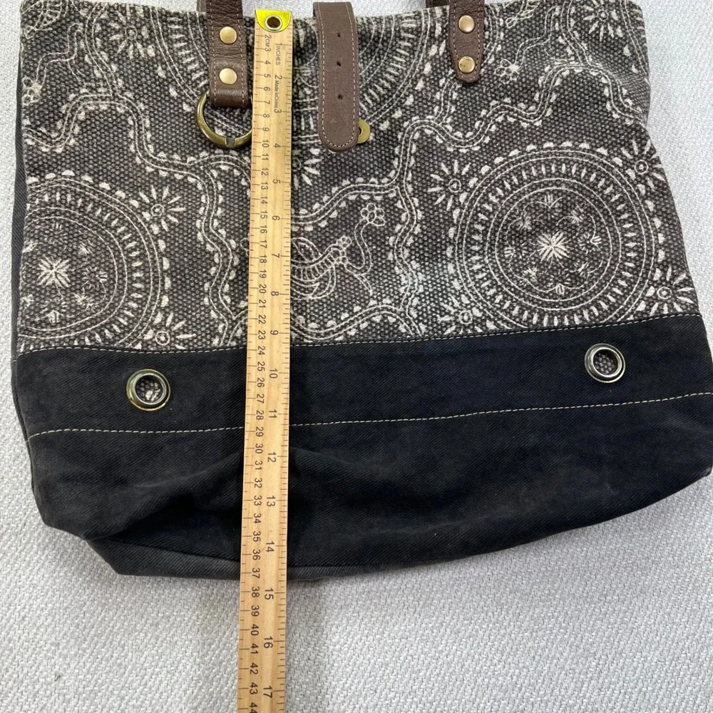 Myra Bag Ancient Tote Handbag Large Canvas Leather Mandala Boho Bag READ